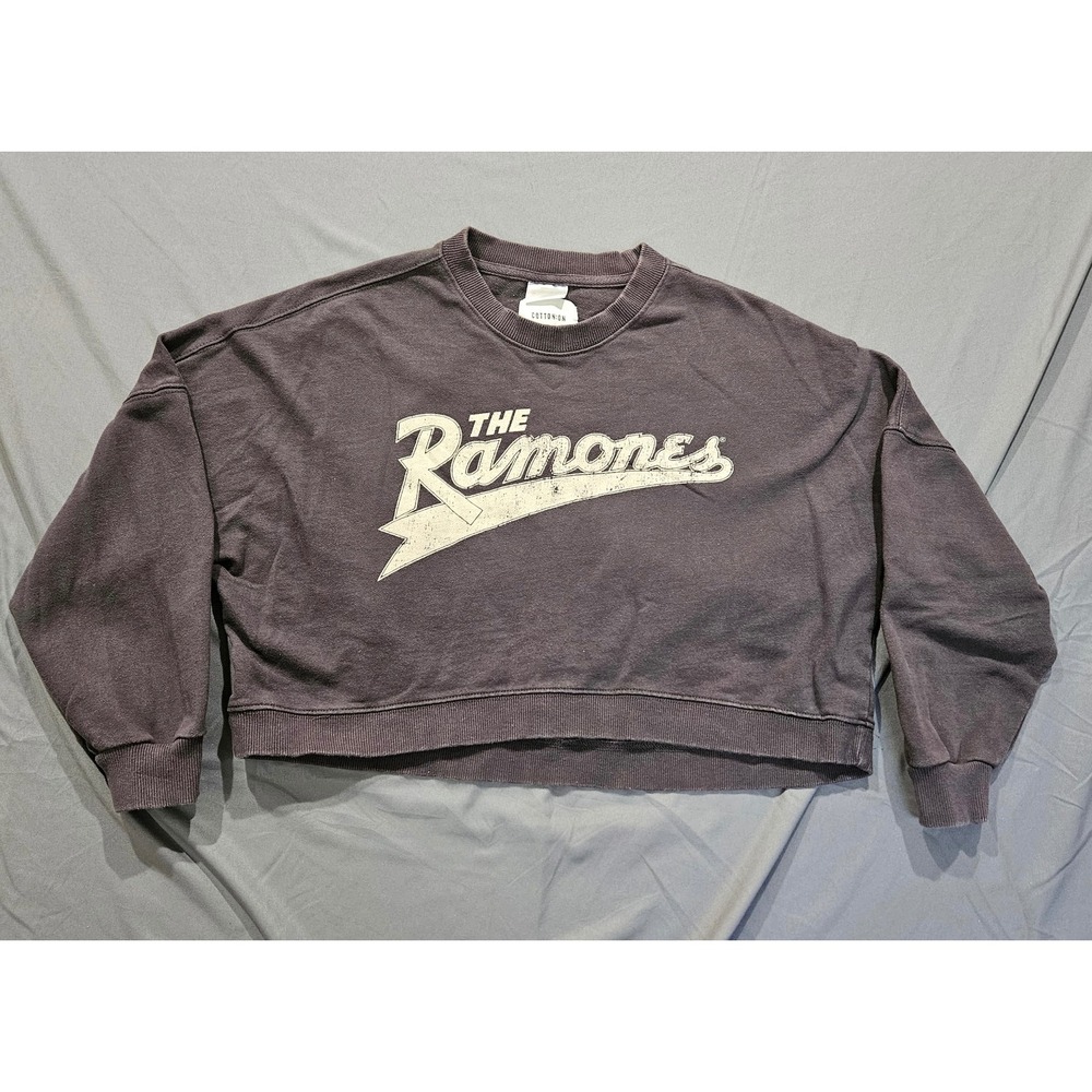 Cotton On Ramones Sweatshirt Women XS Black Cropped Graphic Band Top